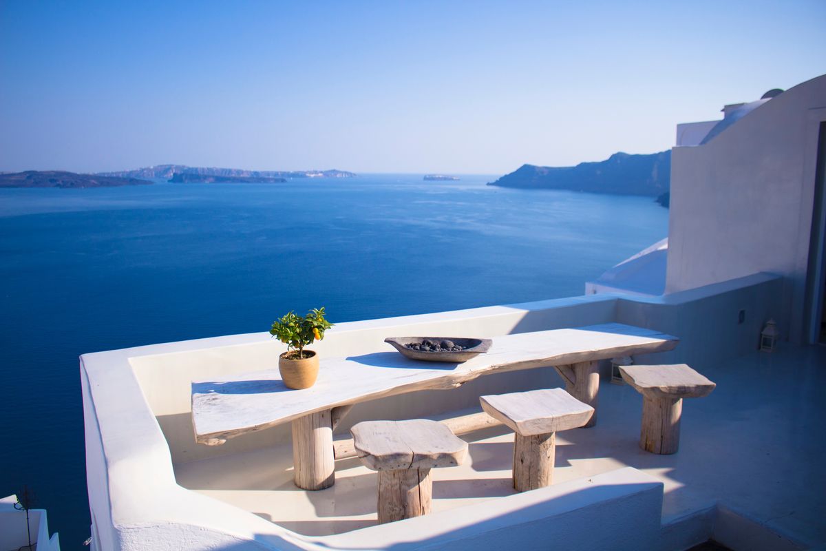 Terrace table overlooking the Aegean sea
